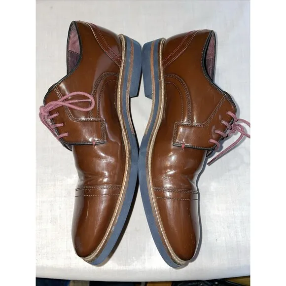 Ted Baker Captoe Dress Shoes Mens Size 9 M Brown Leather Oxfords Block Heels