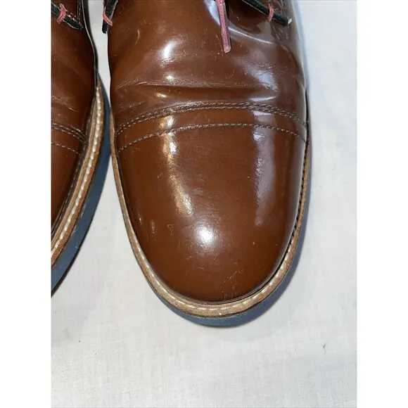 Ted Baker Captoe Dress Shoes Mens Size 9 M Brown Leather Oxfords Block Heels