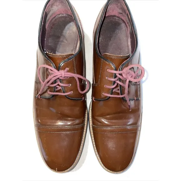 Ted Baker Captoe Dress Shoes Mens Size 9 M Brown Leather Oxfords Block Heels