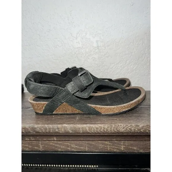 Teva Women’s Mahonia Wedge Cross Strap Leather Sandals Black Size 7 NEW