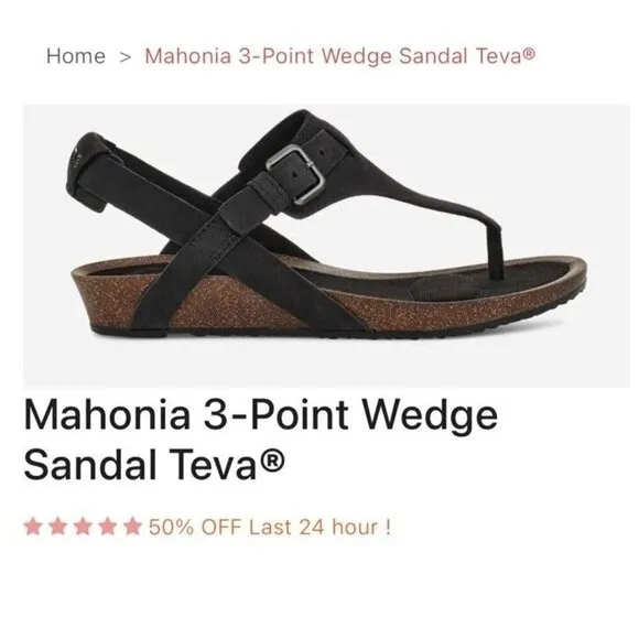Teva Women’s Mahonia Wedge Cross Strap Leather Sandals Black Size 7 NEW