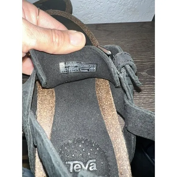 Teva Women’s Mahonia Wedge Cross Strap Leather Sandals Black Size 7 NEW