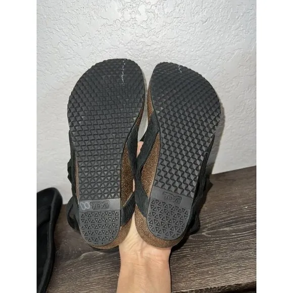 Teva Women’s Mahonia Wedge Cross Strap Leather Sandals Black Size 7 NEW