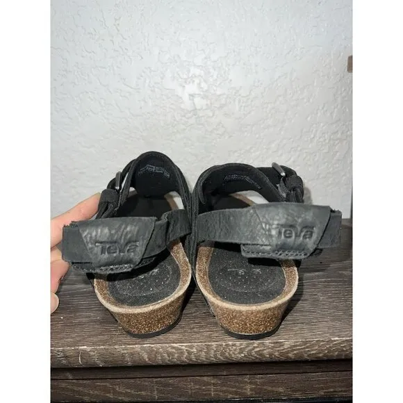 Teva Women’s Mahonia Wedge Cross Strap Leather Sandals Black Size 7 NEW