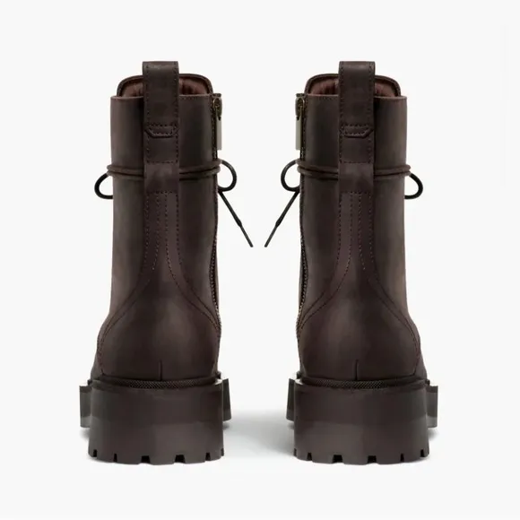 Thursday Quest Leather Combat Moto Boots Dark Chocolate Zip Side Platform Sole