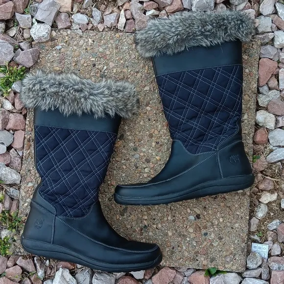 Timberland black waterpoof pull on winter boots fur trim