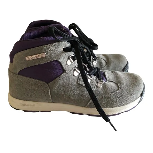 Timberland Hiking Boots Gray Suede Leather Purple Youth Size 5 4991R