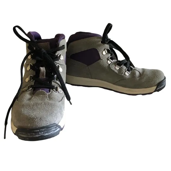 Timberland Hiking Boots Gray Suede Leather Purple Youth Size 5 4991R