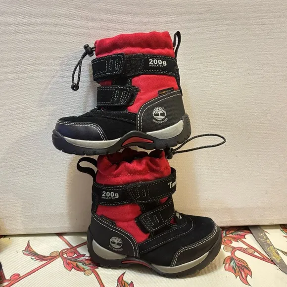 Timberland Thermolite 200 Gram Snow Boots black Red Lining EUC