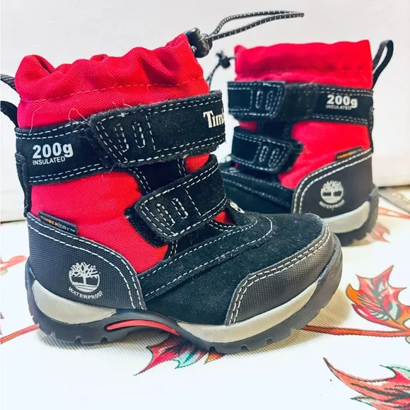 Timberland Thermolite 200 Gram Snow Boots black Red Lining EUC