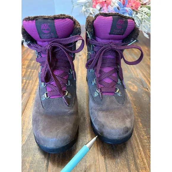 Timberland Waterproof Winter Boots Primaloft Insulated Purple Brown Women's 7.5