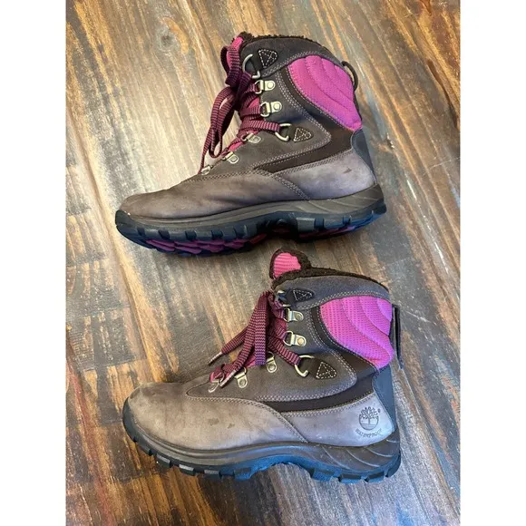 Timberland Waterproof Winter Boots Primaloft Insulated Purple Brown Women's 7.5