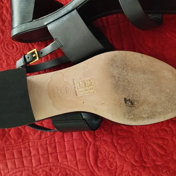 Tory Burch Black Sandals with Gold Logo
