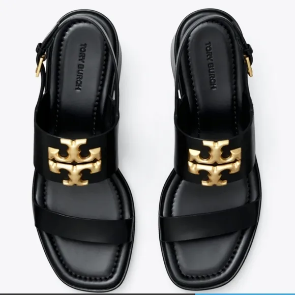 Tory Burch Black Sandals with Gold Logo