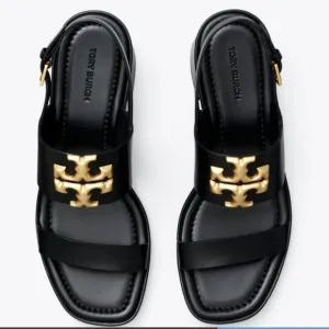 Tory Burch Black Sandals with Gold Logo