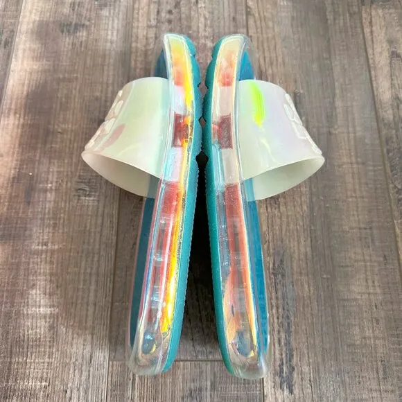TORY BURCH Bubble Jelly Sandals Slides Size 9 Iridescent Tuscan Sea w/ Box