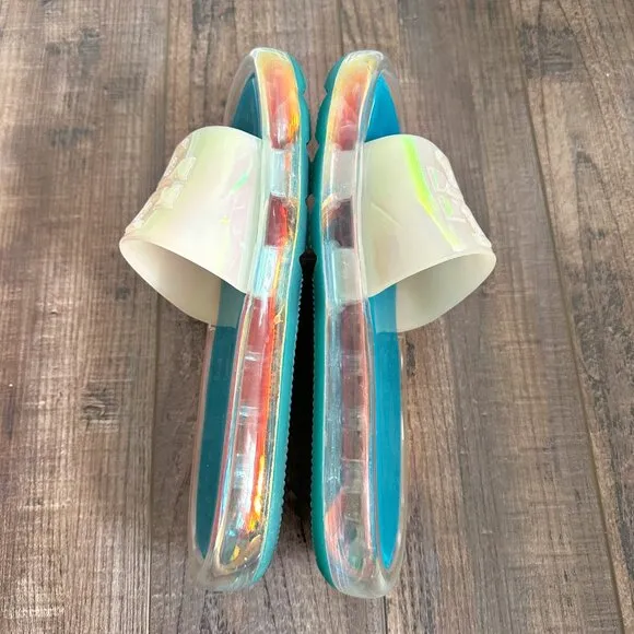 TORY BURCH Bubble Jelly Sandals Slides Size 9 Iridescent Tuscan Sea w/ Box