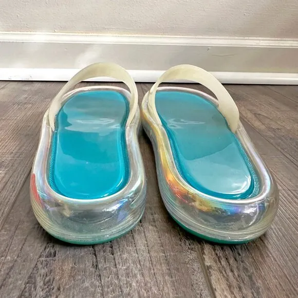 TORY BURCH Bubble Jelly Sandals Slides Size 9 Iridescent Tuscan Sea w/ Box
