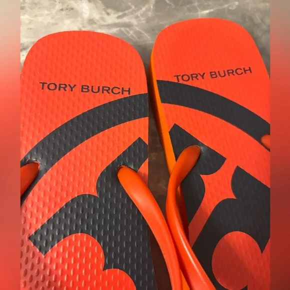 Tory Burch orange and navy sandals sz 9