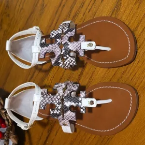 Tory Burch White and Brown Sandals