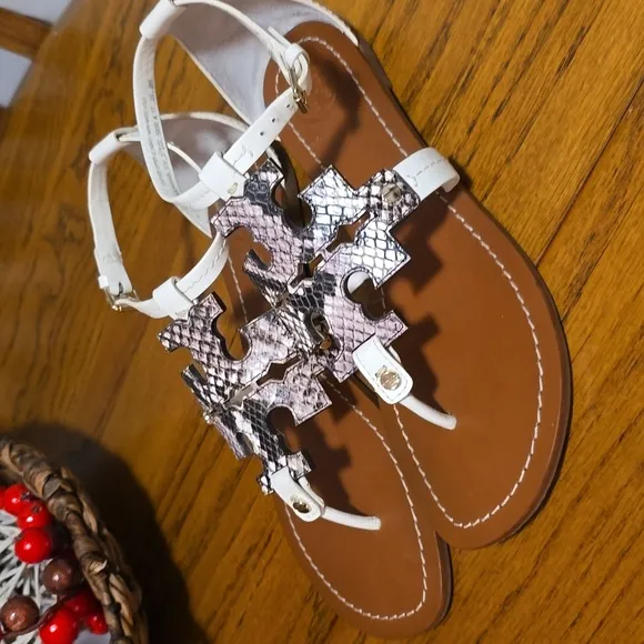Tory Burch White and Brown Sandals