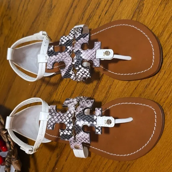 Tory Burch White and Brown Sandals