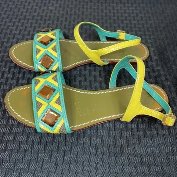 Tory Burch Women’s Green Neon Rhinestone Embellished Sling Back Sandals Size 6M