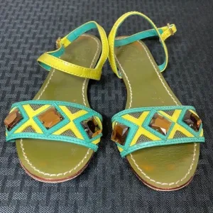 Tory Burch Women’s Green Neon Rhinestone Embellished Sling Back Sandals Size 6M