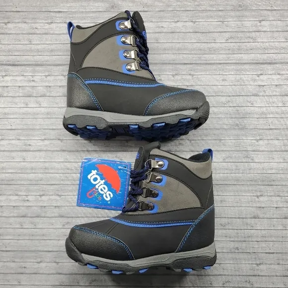 Totes Black Gray Blue‎ Winter Snow Boots Size 12 Ricky