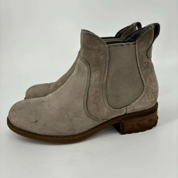 UGG Australia Bonham Chelsea Ankle Boots Suede Leather Waterproof Taupe Size 6