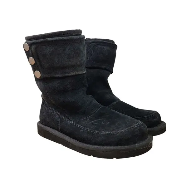 UGG Boots Womens 6 Kent Black Shearling Suede Sheepskin Casual Zip Button 5947