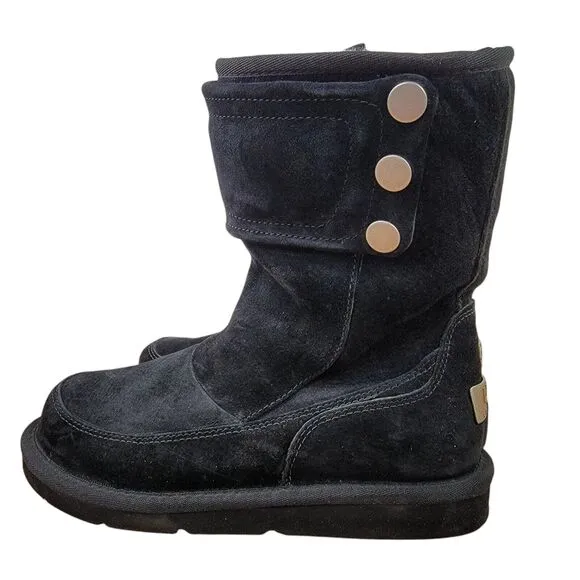 UGG Boots Womens 6 Kent Black Shearling Suede Sheepskin Casual Zip Button 5947