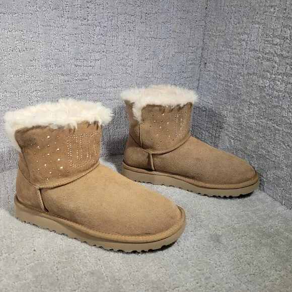 Ugg Classic Gem Women's Size US 8 Chestnut Suede Pull On Snow Mini Boots