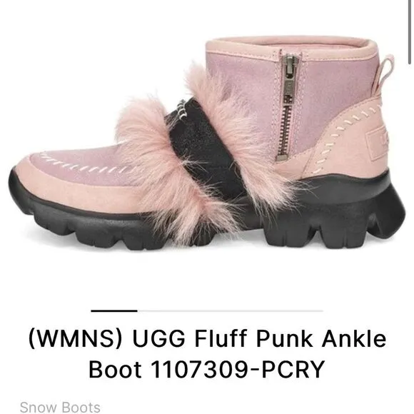 UGG Fluff Punk Faux Fur Pink Ankle Snow Boots US Size 6