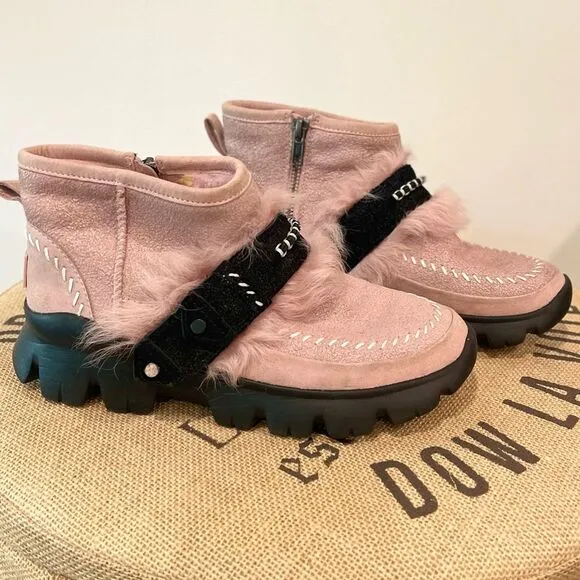 UGG Fluff Punk Faux Fur Pink Ankle Snow Boots US Size 6