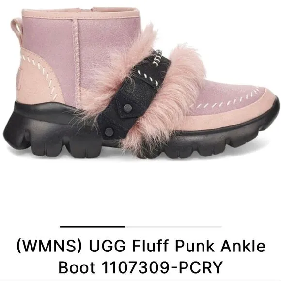 UGG Fluff Punk Faux Fur Pink Ankle Snow Boots US Size 6