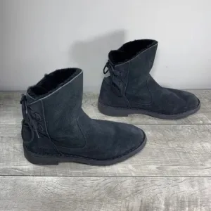UGG Naiyah Lace Back Sheepskin Black Women's Winter Snow Ankle Boots Size 8