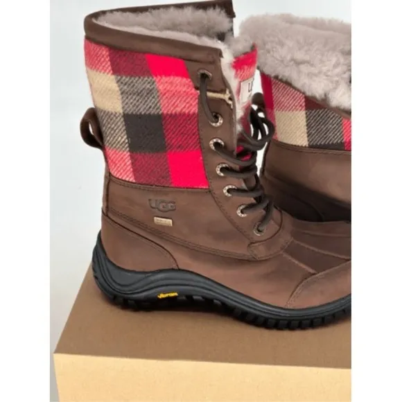 UGG Snow Boots Adirondack Buffalo Plaid Faux‎ Fur Waterproof  Brown Women 5 New