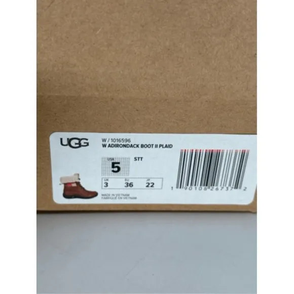 UGG Snow Boots Adirondack Buffalo Plaid Faux‎ Fur Waterproof  Brown Women 5 New