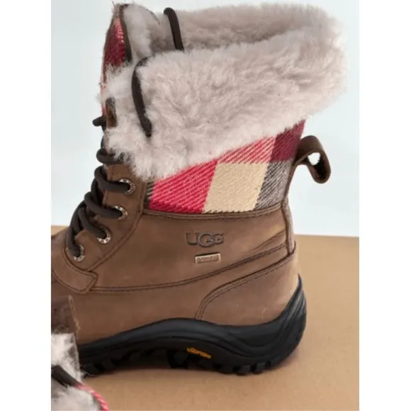 UGG Snow Boots Adirondack Buffalo Plaid Faux‎ Fur Waterproof  Brown Women 5 New