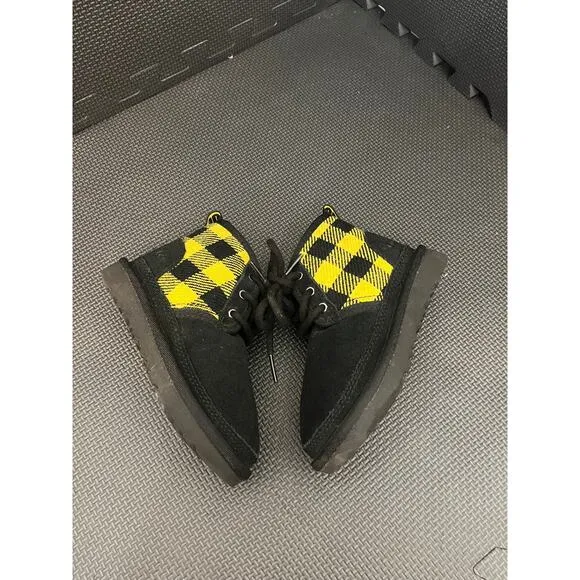 UGG Winter Snow Boots Neumel 2 Checkered Black Leather Sheepskin Lace Up 9C