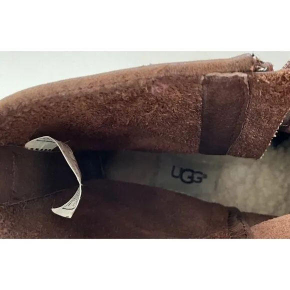 UGG Women’s Lorraine Boots Size 12 Brown Leather Zip belt Harness 1010204
