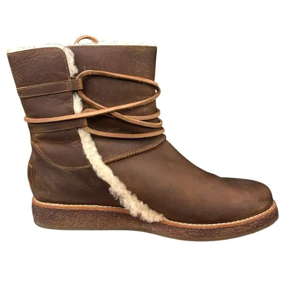 UGG Women’s Luisa Brown Leather Sheepskin Snow Boot Size US 7.5