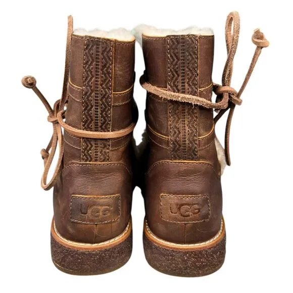 UGG Women’s Luisa Brown Leather Sheepskin Snow Boot Size US 7.5