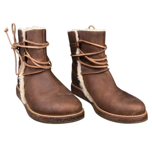 UGG Women’s Luisa Brown Leather Sheepskin Snow Boot Size US 7.5