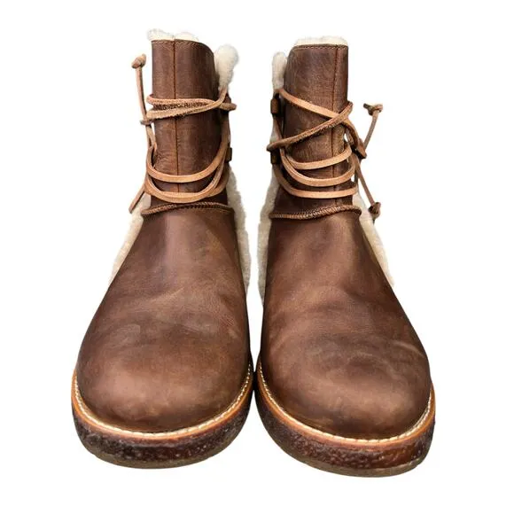 UGG Women’s Luisa Brown Leather Sheepskin Snow Boot Size US 7.5