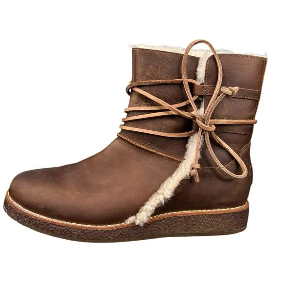 UGG Women’s Luisa Brown Leather Sheepskin Snow Boot Size US 7.5