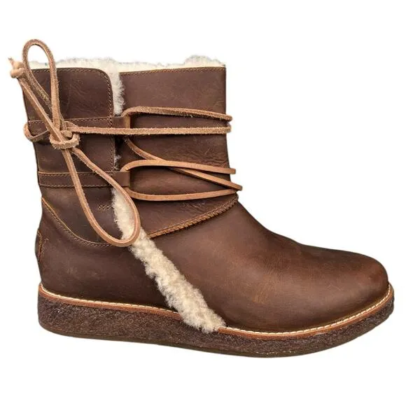 UGG Women’s Luisa Brown Leather Sheepskin Snow Boot Size US 7.5