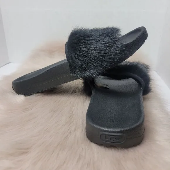 Ugg Women's Sandals Slides Size 6 Royale Black Garnet Toscana Fur Slipper