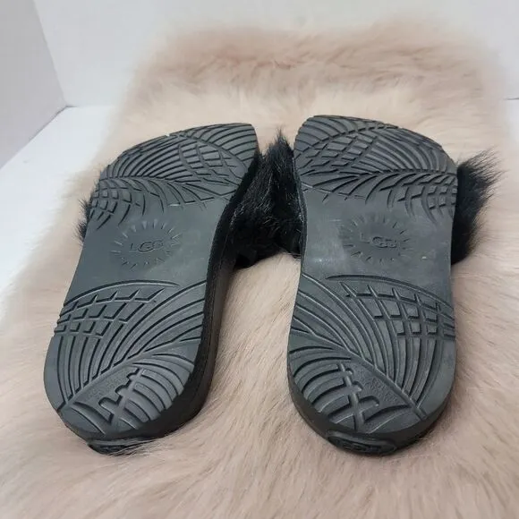 Ugg Women's Sandals Slides Size 6 Royale Black Garnet Toscana Fur Slipper